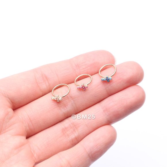 14 Karat Gold Brilliant Fire Opal Cross Bendable Hoop Ring - Picture 3 of 5